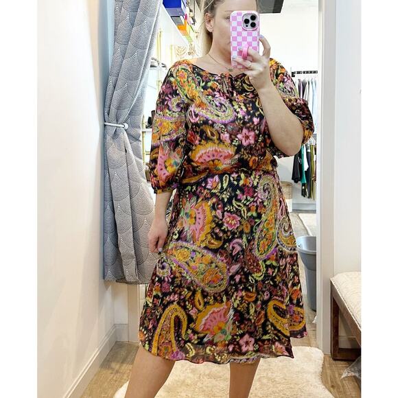 Ralph Lauren 100% Silk Paisley Matching Blouse and Midi Skirt Set Orange Small - Picture 1 of 13